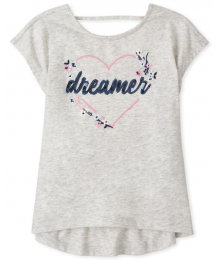 Childrens Place Grey  Dreamers Sequin Heart Cut Out Graphic Top